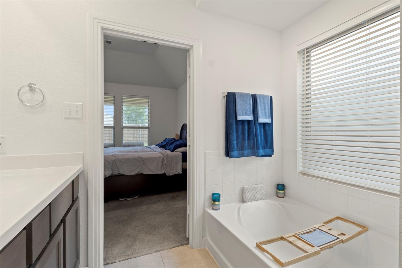 Primary bath with a separate shower and soaking tub at 1848 Coronet Ave, Aubrey