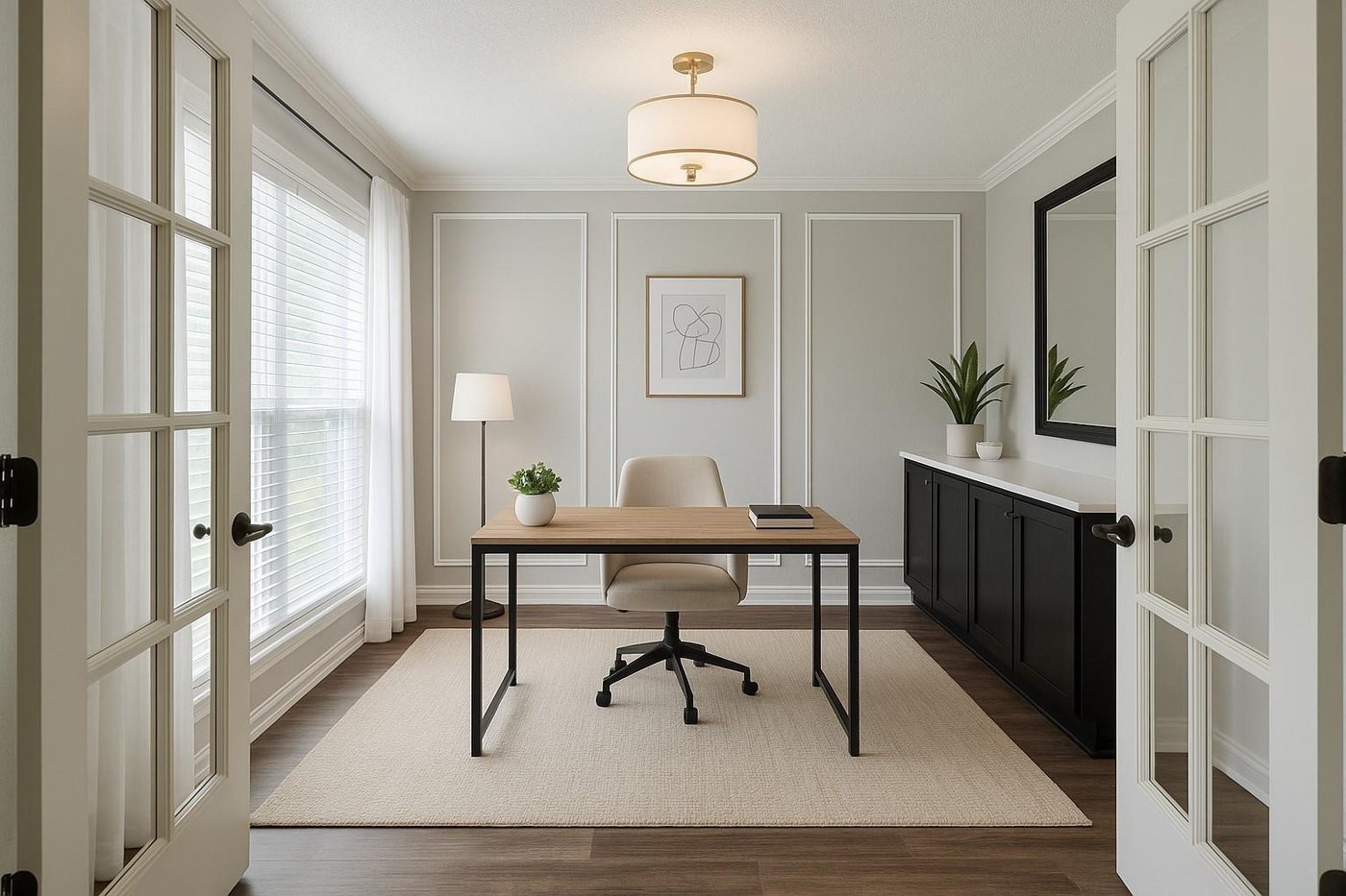 Private home office with French doors at 2009 Antwerp, Plano