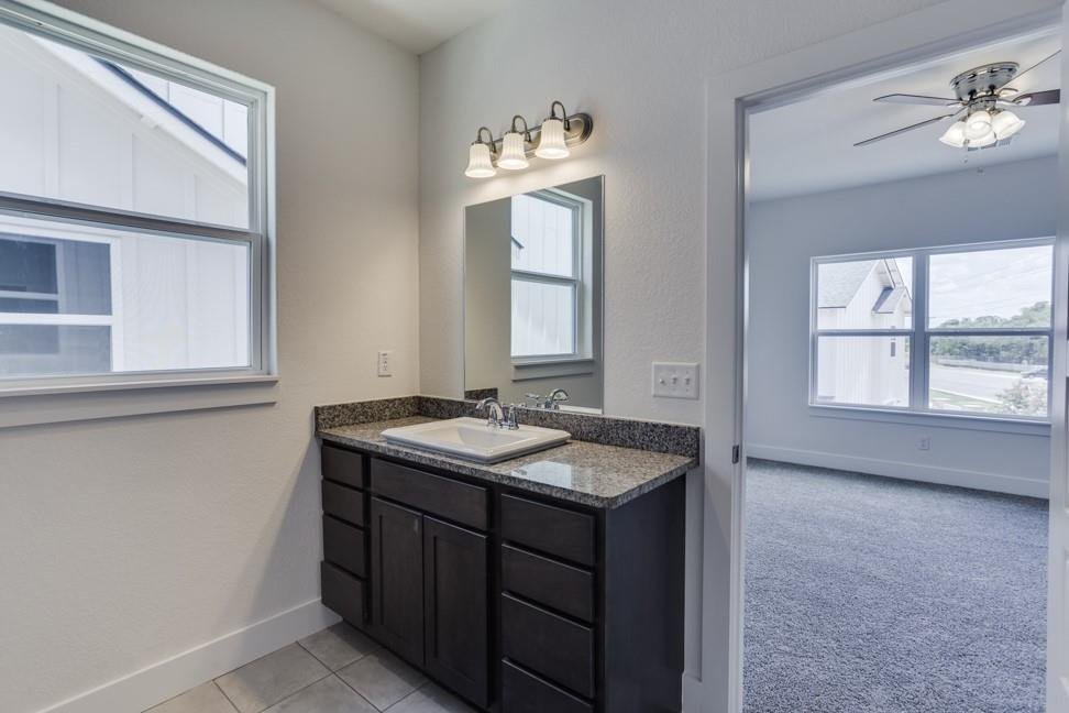 Primary bathroom dual vanity at 206 Topaz in New Braunfels
