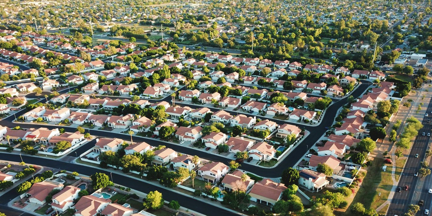 Aerial view of a Texas suburban neighborhood of single family homes, illustrating the Texas housing market in fall 2026